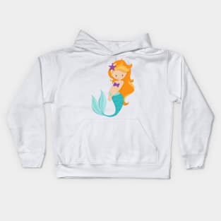 Cute Mermaid, Little Mermaid, Orange Hair, Star Kids Hoodie